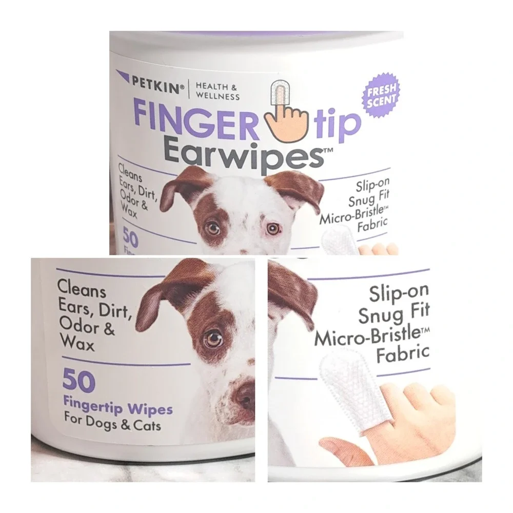 Petkin Fingertip Ear Wipes‎ for Dogs and Cats, 50 Finger Wipes Fresh Scent
